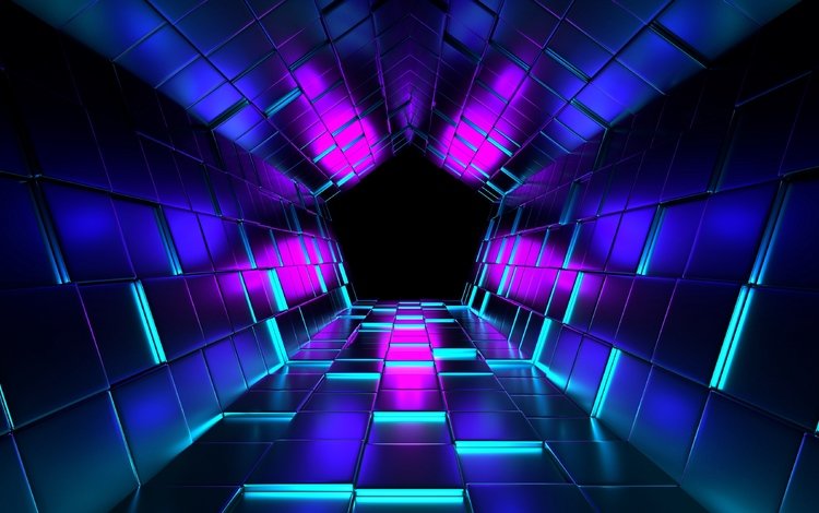 рендеринг, кубы, тоннель, пурпурный, 3д, rendering, cuba, the tunnel, purple, 3d
