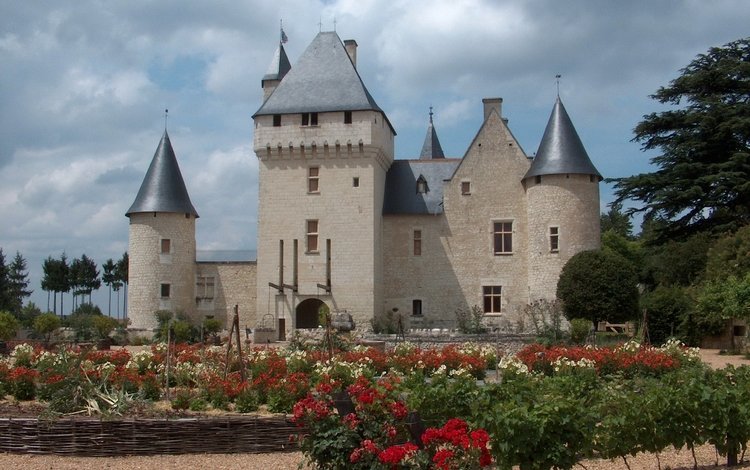цветы, замок, архитектура, здание, франция, замок риво, château du rivau, flowers, castle, architecture, the building, france