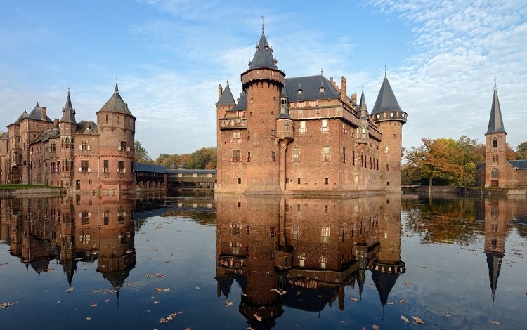 вода, замок, нидерланды, голландия, замок де хаар, water, castle, netherlands, holland, castle de haar