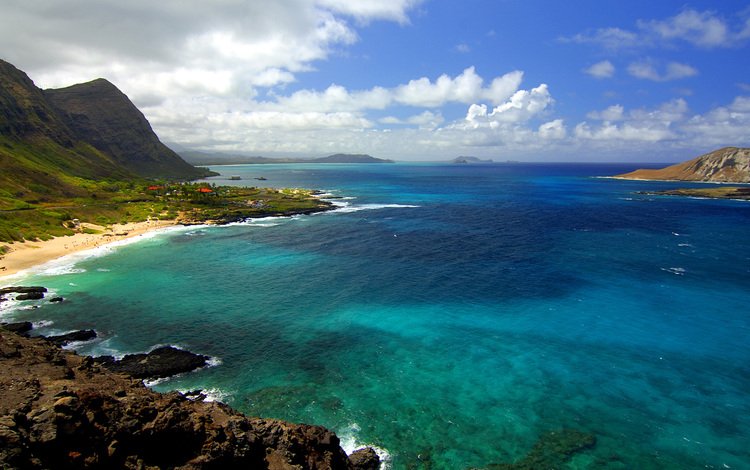 природа, гавайские острова, берег, море, скала, горизонт, океан, сша, гавайи, nature, the hawaiian islands, shore, sea, rock, horizon, the ocean, usa, hawaii