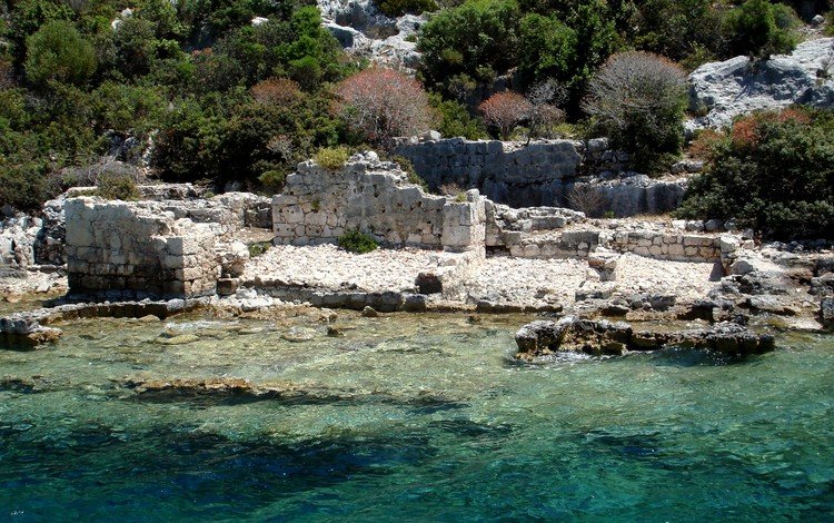 море, руины, турция, 4, kekova island, demre, sea, ruins, turkey