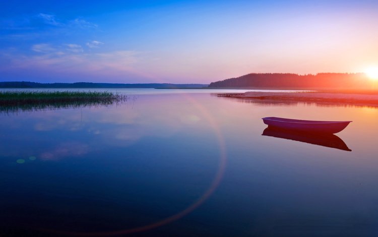 вечер, озеро, закат, лодка, the evening, lake, sunset, boat