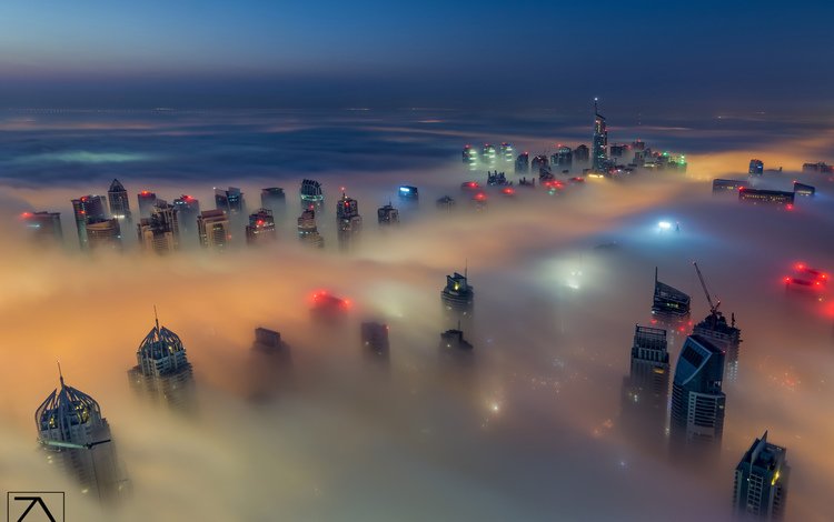 небо, туман, город, дубай, оаэ, the sky, fog, the city, dubai, uae