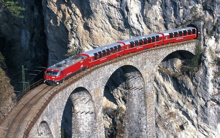 горы, природа, швейцария, поезда, мосты, mountains, nature, switzerland, trains, bridges