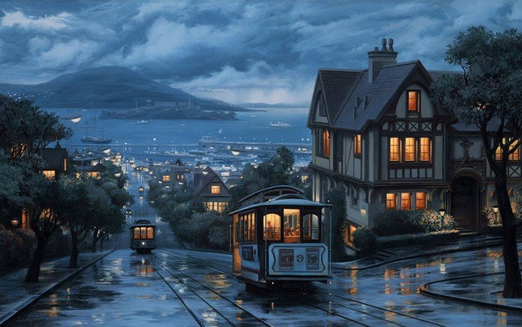 вечер, трамвай, the evening, tram