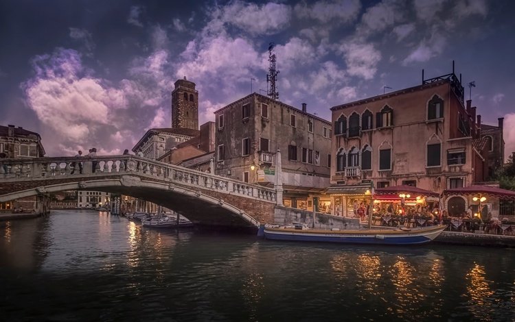 река, город, венеция, лодка, италия, river, the city, venice, boat, italy