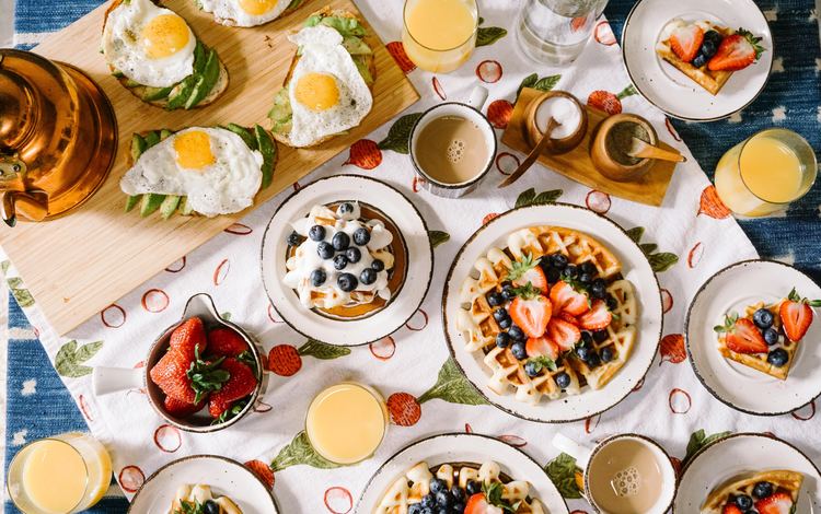 ягоды, завтрак, натюрморт, яйцо, вафли, berries, breakfast, still life, egg, waffles