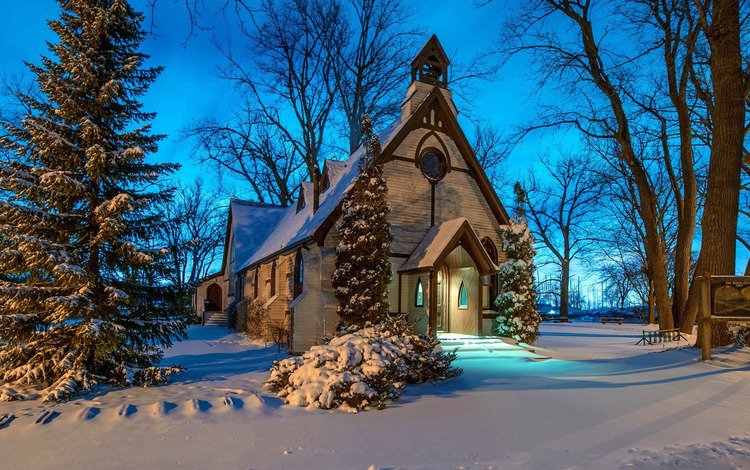 снег, зима, церковь, часовня, snow, winter, church, chapel