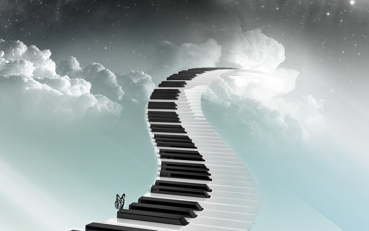 небо, настроение, музыка, мелодия, бабочка, клавиши, the sky, mood, music, melody, butterfly, keys