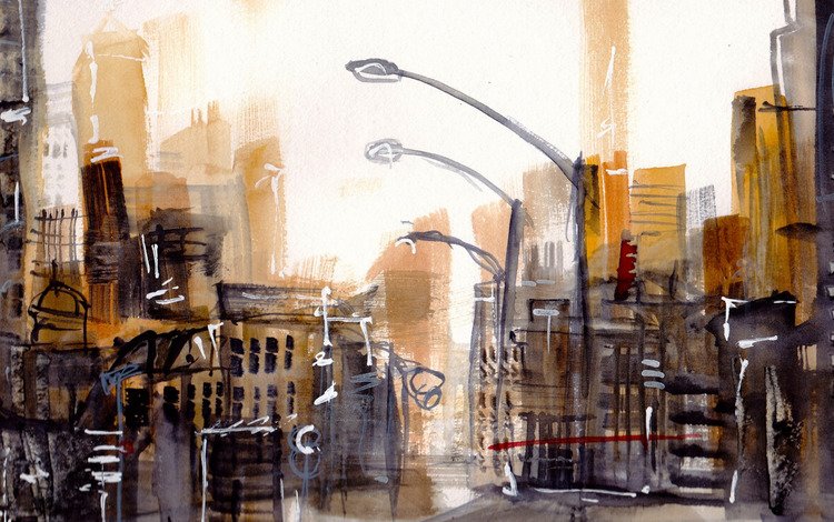 город, улица, акварель, the city, street, watercolor