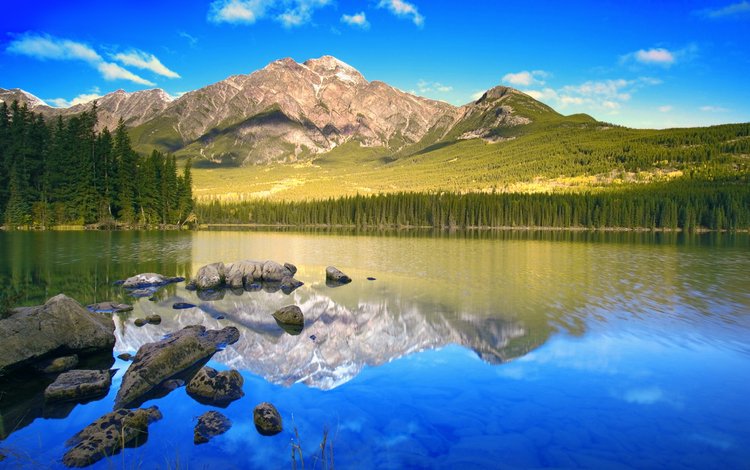 озеро, горы, лес, lake, mountains, forest