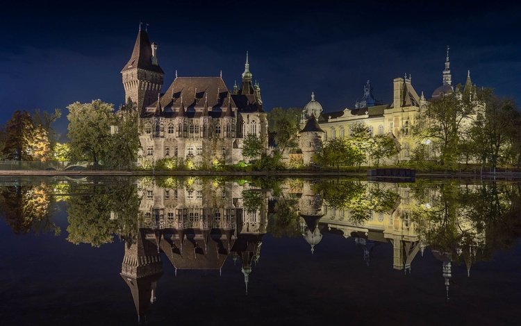 ночь, фото, замок, будапешт, вайдахуняд, night, photo, castle, budapest, vajdahunyad