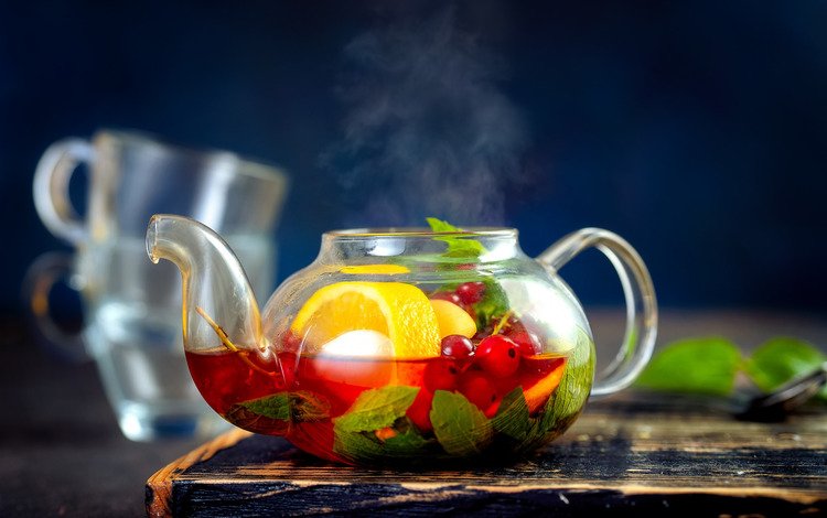 мята, фрукты, лимон, чай, чайник, mint, fruit, lemon, tea, kettle