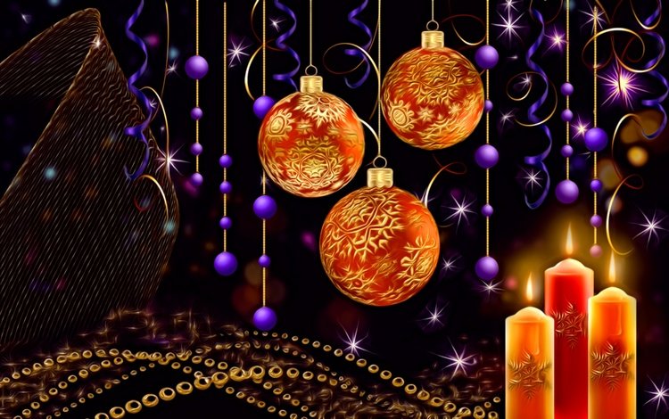 свет, рождество, свечи, искры, новый год, шарики, рендеринг, темный фон, гирлянды, бусы, light, christmas, candles, sparks, new year, balls, rendering, the dark background, garland, beads