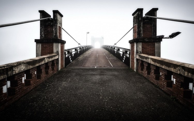 туман, мост, франци, trévoux, fog, bridge, france