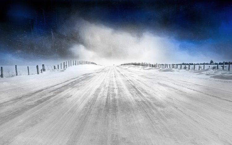 небо, дорога, снег, природа, зима, холод, the sky, road, snow, nature, winter, cold