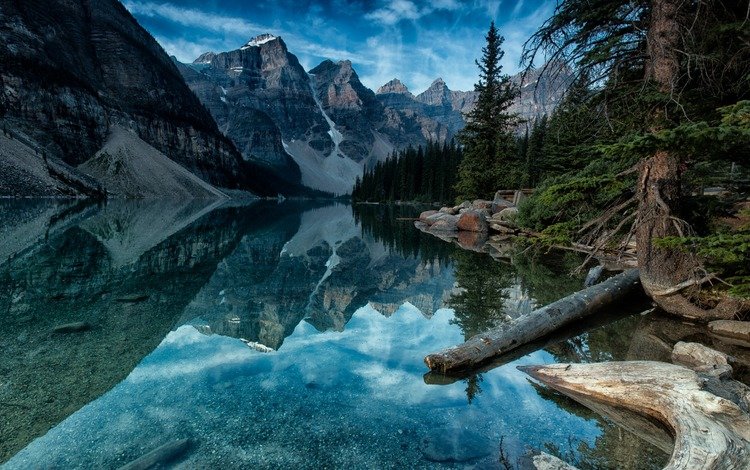 озеро, горы, дерево, лес, отражение, пейзаж, канада, озеро морейн, lake, mountains, tree, forest, reflection, landscape, canada, moraine lake