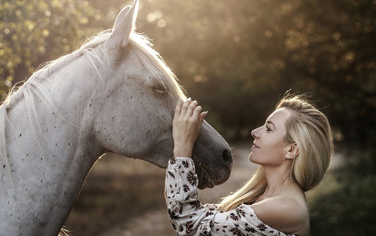 лошадь, девушка, настроение, блондинка, профиль, конь, грива, horse, girl, mood, blonde, profile, mane