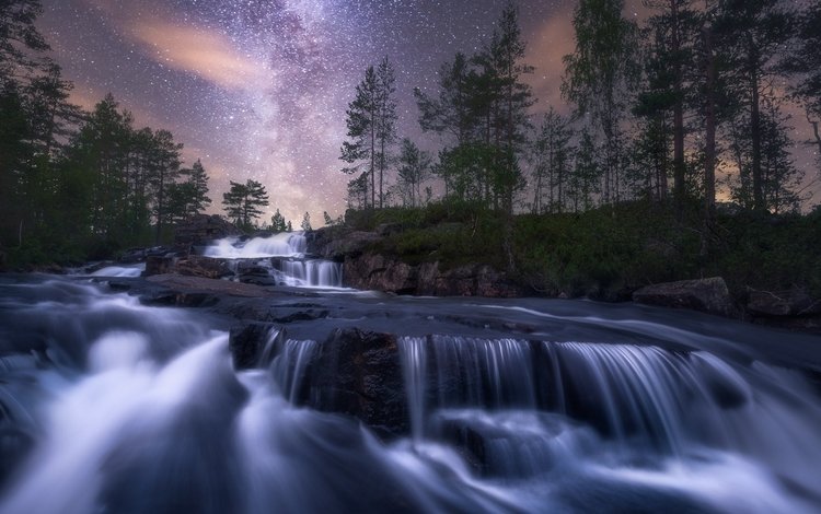 небо, ночь, природа, камни, водопад, поток, the sky, night, nature, stones, waterfall, stream