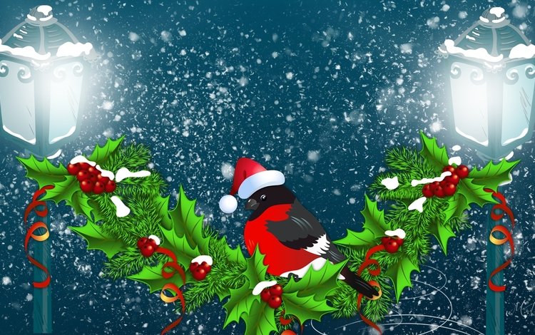 рисунок, фонари, новый год, зима, птица, рождество, снегирь, новогодние украшения, figure, lights, new year, winter, bird, christmas, bullfinch, christmas decorations