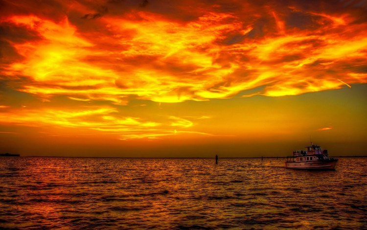 закат, море, корабль, sunset, sea, ship