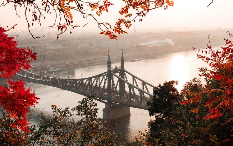 цитадель, мост, город, осень, венгрия, будапешт, the citadel, bridge, the city, autumn, hungary, budapest