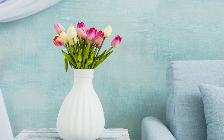стол, букет, тюльпаны, ваза, table, bouquet, tulips, vase