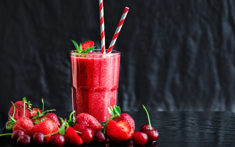 клубника, ягоды, вишня, стакан, смузи, aleksandr zamuruev, strawberry, berries, cherry, glass, smoothies