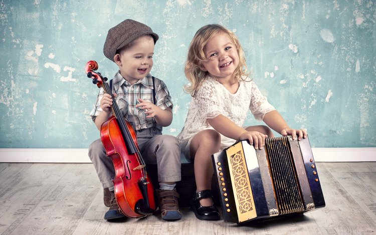 скрипка, дети, девочка, мальчик, смех, аккордеон, violin, children, girl, boy, laughter, accordion