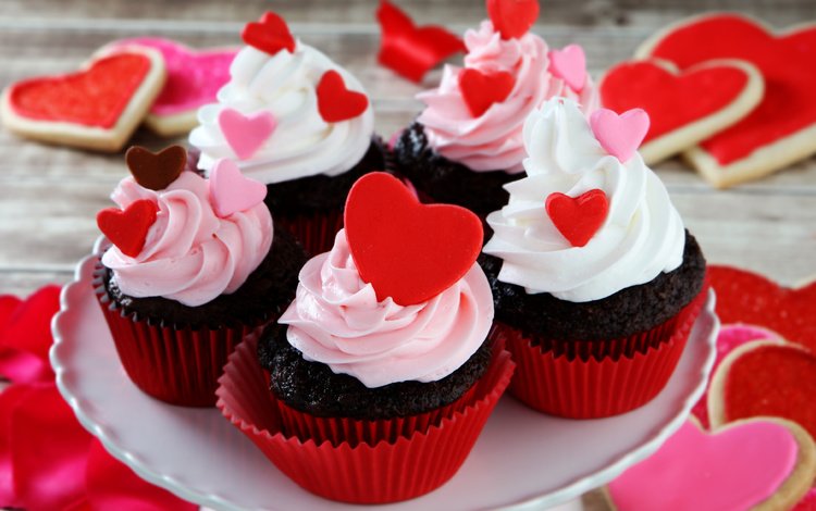 розы, день святого валентина, любовь, кексы, сердца, крем, сладкое, печенье, выпечка, десерт, глазурь, roses, valentine's day, love, cupcakes, heart, cream, sweet, cookies, cakes, dessert, glaze