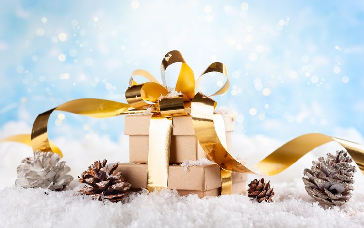 снег, новый год, подарки, праздник, рождество, шишки, композиция, snow, new year, gifts, holiday, christmas, bumps, composition