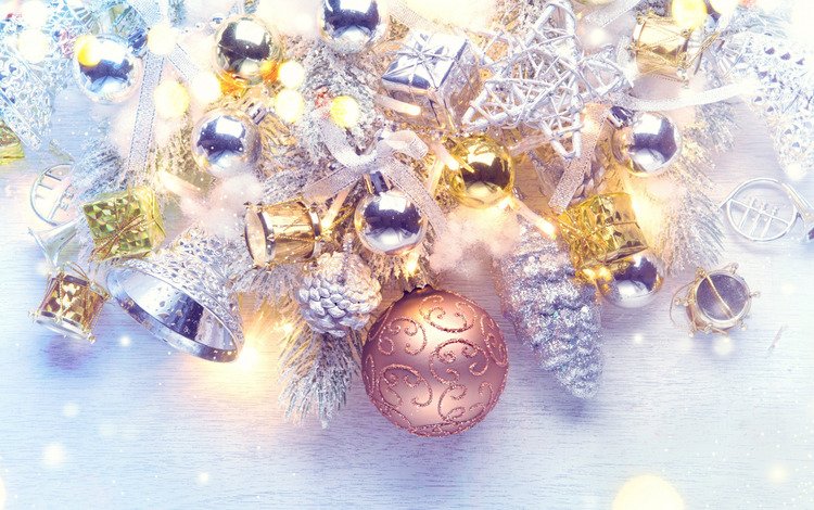 новый год, шары, игрушки, бусы, колокольчики, праздник, рождество, ветки ели, new year, balls, toys, beads, bells, holiday, christmas, fir-tree branches