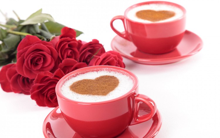 розы, кофе, сердце, праздник, день святого валентина, копучино, roses, coffee, heart, holiday, valentine's day, capuchino