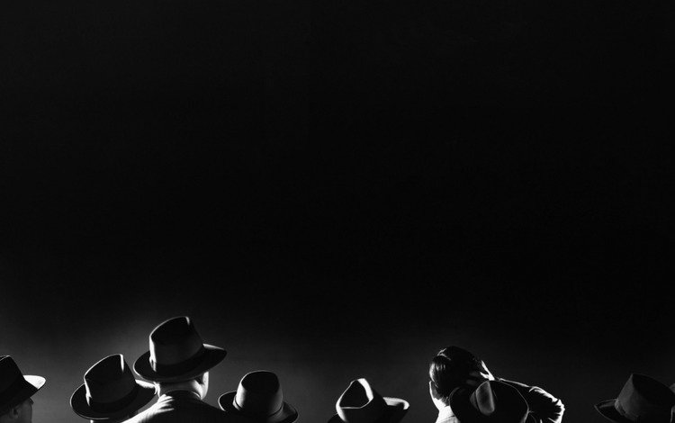 толпа, нуар, черно-белое фото, 20 век, мужчины в шляпах, the crowd, noir, black and white photo