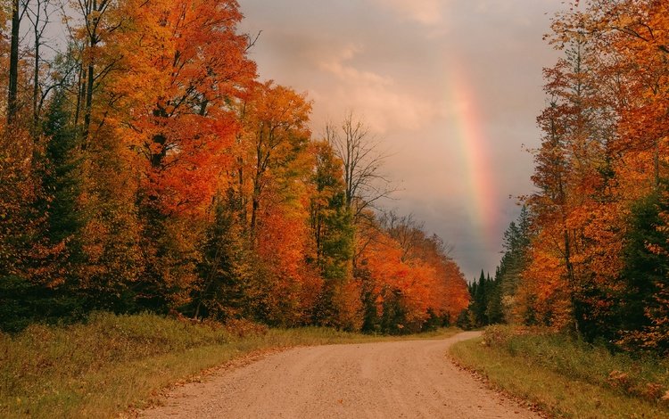 дорога, осень, радуга, road, autumn, rainbow