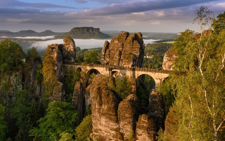 горы, природа, мост, германия, саксония, mountains, nature, bridge, germany, saxony