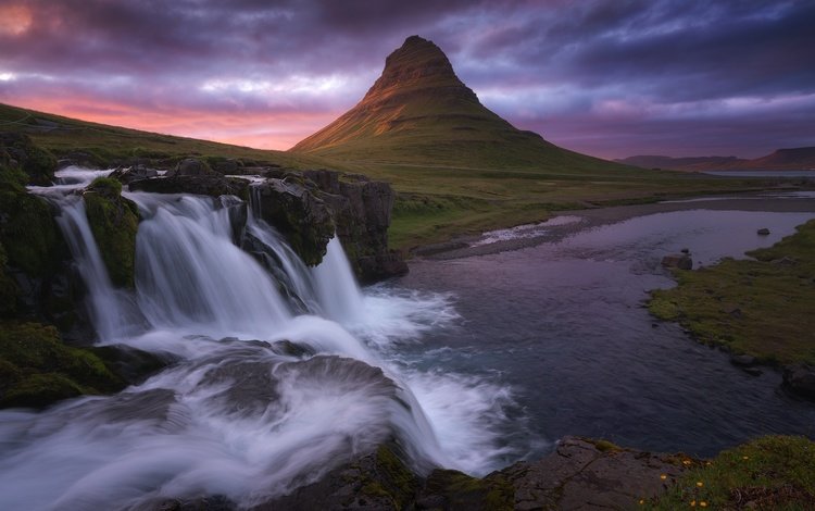 горы, водопад, вулкан, исландия, mountains, waterfall, the volcano, iceland