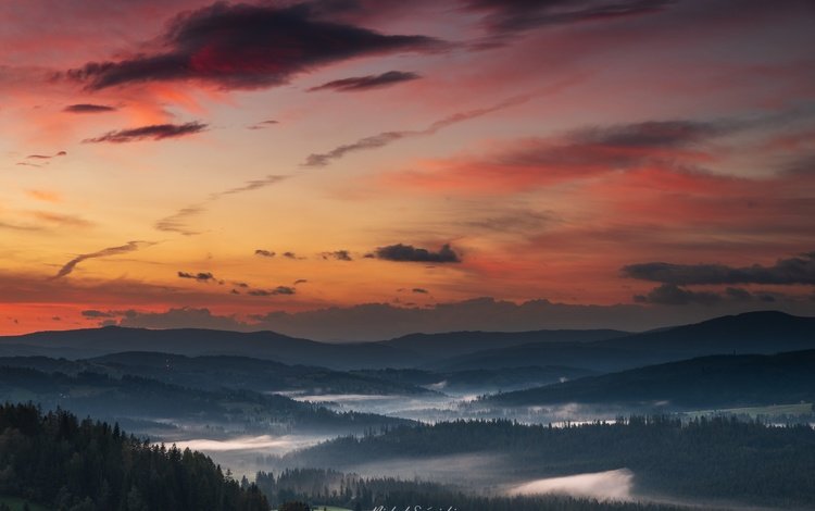 небо, горы, лес, закат, the sky, mountains, forest, sunset