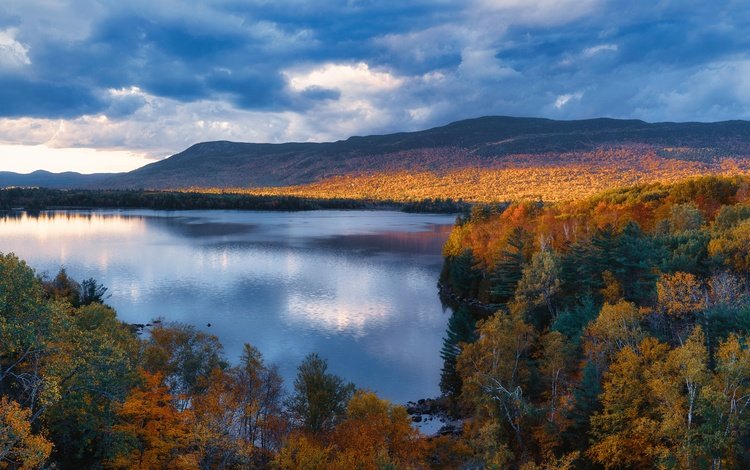 озеро, горы, лес, осень, штат мэн, lake, mountains, forest, autumn, state of maine