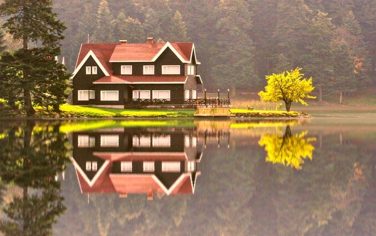 озеро, природа, лес, отражение, пейзаж, осень, дом, коттедж, lake, nature, forest, reflection, landscape, autumn, house, cottage
