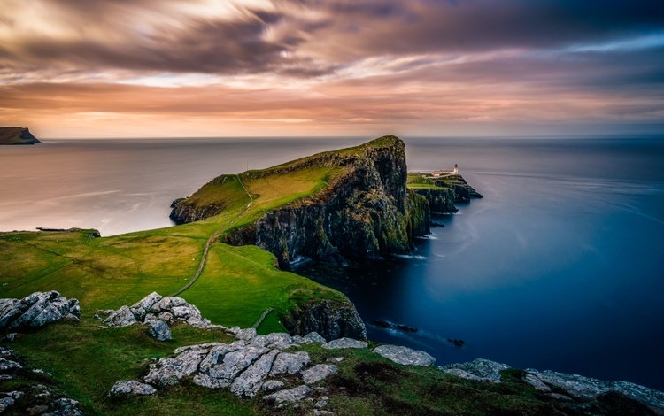 скалы, природа, пейзаж, море, маяк, остров, шотландия, скай, rocks, nature, landscape, sea, lighthouse, island, scotland, skye