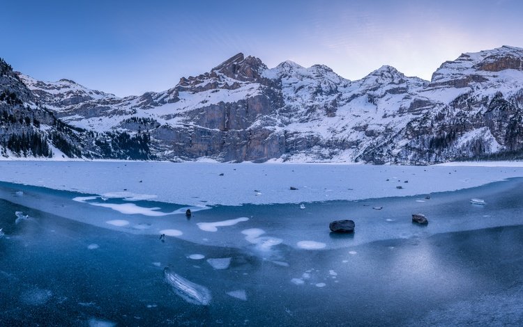 горы, зима, швейцария, лёд, замерзшее озеро, mountains, winter, switzerland, ice, frozen lake