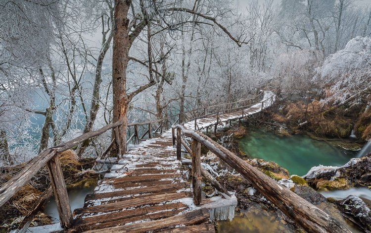 мостик, зима, хорватия, the bridge, winter, croatia