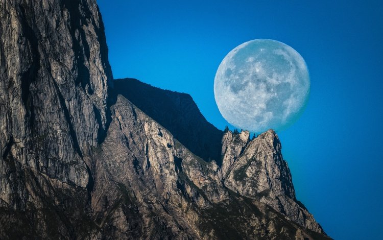 небо, ночь, горы, скалы, луна, полнолуние, the sky, night, mountains, rocks, the moon, the full moon