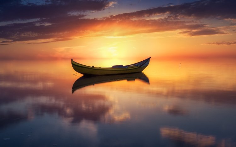 озеро, закат, отражение, водоем, лодка, lake, sunset, reflection, pond, boat