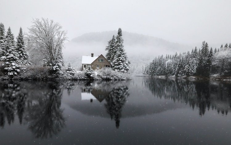 озеро, зима, дом, lake, winter, house