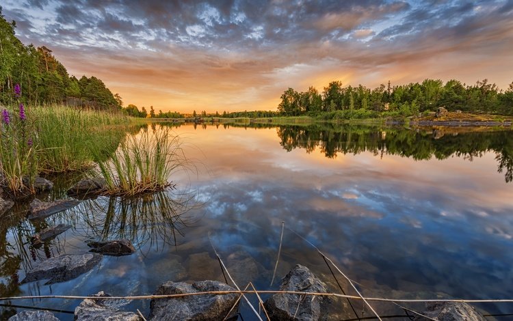 река, камни, закат, фото, рассвет, финляндия, river, stones, sunset, photo, dawn, finland