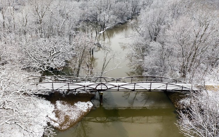 река, зима, мост, river, winter, bridge