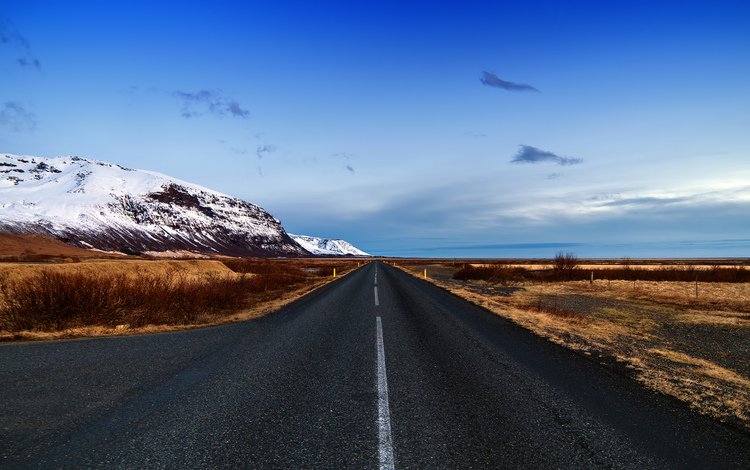 небо, дорога, горы, природа, горизонт, исландия, снежные вершины, the sky, road, mountains, nature, horizon, iceland, snowy peaks
