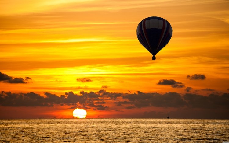 солнце, закат, море, воздушный шар, the sun, sunset, sea, balloon